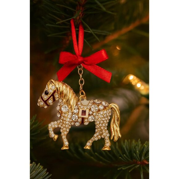 Golden Horse Rhinestone Keychain Ornament With Moveable Tail, Gift For Horse Lov - Picture 8 of 13